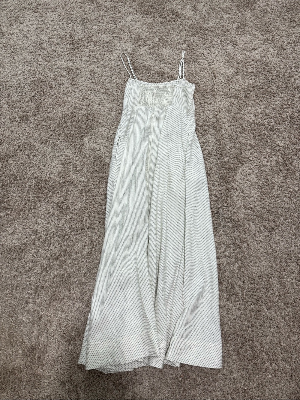 NWT Madewell Stripe Empire Waist Midi Dress in 100% Linen - Medium Cream - Picture 5 of 7
